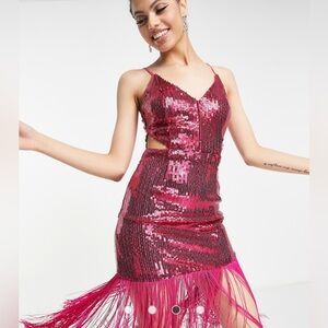 NWT Sequin Pink Fringe Cut-outs Dress for party, New Year’s Eve, bachelorette